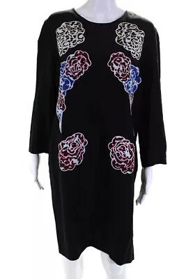 Stella McCartney Women's Silk Long Sleeve Embroidered Shift Dress Black Size 44 • $162.01