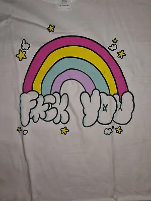 BRAND NEW QWERTEE F*CK YOU WHITE T-SHIRT Size XL Rainbow Funny • £15