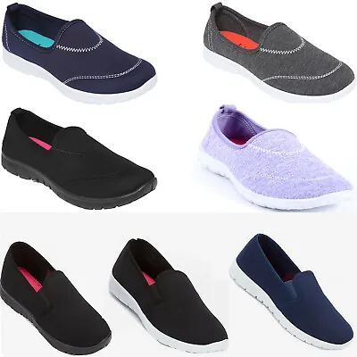 Ladies Womens Walking Slip On Trainers Memory Foam Plimsolls Espadrilles Shoes • £8.95