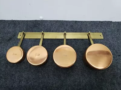 Vintage Set 4 Copper & Brass Measuring Cups W/Pour Spout/Hanger ¼ ½ ¾ & 1 Cup • $59.99