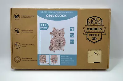 Uguter Mechanical Wooden 3D Puzzle Owl Clock DIY Laser-Cut Mechanical Mod • $31.49