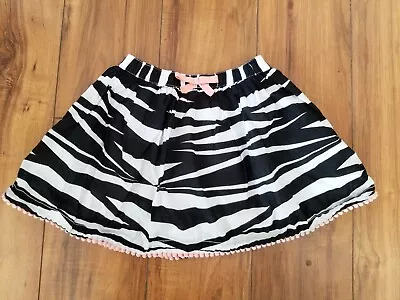 Gymboree ANIMAL PARTY Black White Zebra Striped Skirt WOMENS SZ 6 Cotton POMPOMS • $12.99