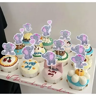 12pc Elephant Themed Cupcake Toppers: Baby Party Decor • $9.19