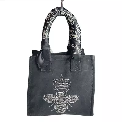 Hipchik Mini Tote Bag Rocker Queen Bee Crown Silver Studs NWT Black Velour Punk • $60