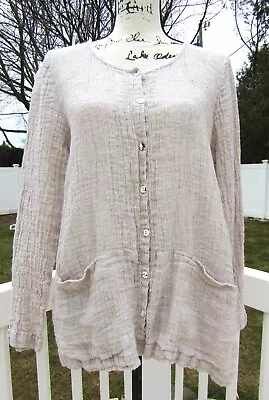Pure Jill J Jill Sz L Linen Crinkle Gauze Button Laganlook Shirt Jacket Pockets • $16.99