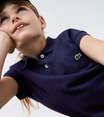 Lacoste Polo Shirt Dress Girls Size 5 Navy Blue Preppy Short Sleeve Collared • £20.10