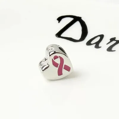 HOPE Pink Ribbon Cancer Awareness European Charm & Gift Pouch - Silver Tone • £6.50