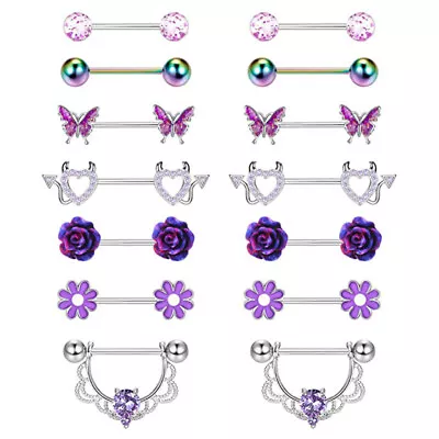 New Acrylic Milk Ring Butterfly Flower Stainless Steel Navel Nail Zircon Set • $22.20