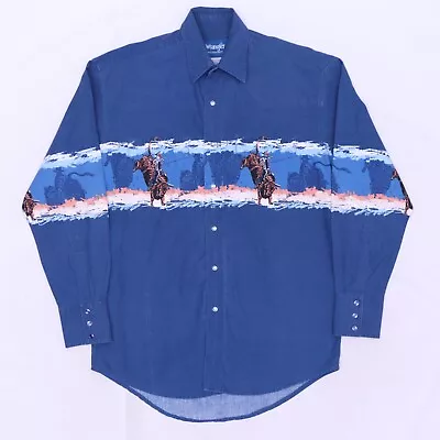 C5017 VTG Wrangler Horse Pearl Snap Checotah Brushpopper Western Shirt • $19.99