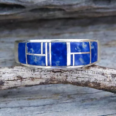 Navajo Lapis Lazuli Channel Inlay Sterling Silver Ring Band Size 12 3/4 • $398