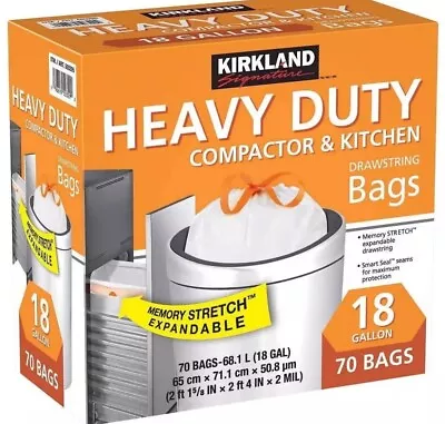 Kirkland Heavy Duty Compactor & Kitchen Trash Bags 18 Gallon 70 Bags • £27.98