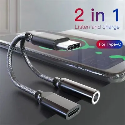 Line Music Earphone Adapter Type C To 3.5 Mm 2 In 1 Converter USB C Audio Cable • £4.10
