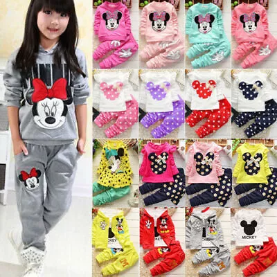 Kids Baby Girls Clothes Minnie Mouse Sweatshirt Tops Pants Outfits Tracksuit Set • £8.29