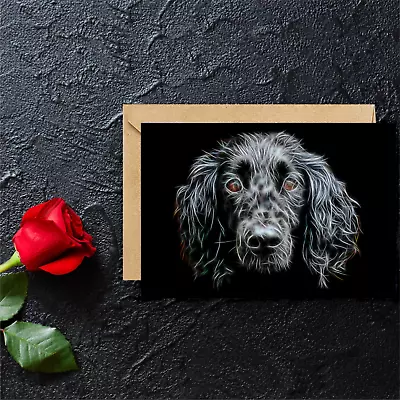 Black Working Cocker Spaniel Greeting Card With Stunning Fractal Art Design • £3.99