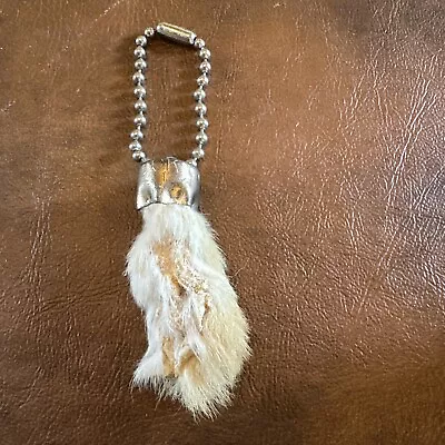 Vintage Lucky Charm Real Rabbit's Foot Keychain 1970s Beige/White • $17