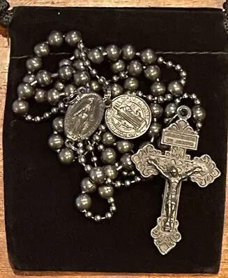 Gunmetal Metal Combat Military Rosary Catholic W/St Benedict Medal • $38.25