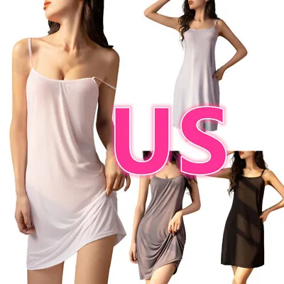 US Woman's Sheer Dress Lingerie Nightgown Spaghetti Strap Babydoll Chemise Dress • $3.90