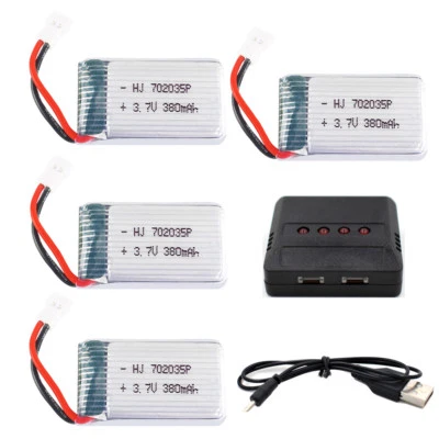 $30.25 • Buy 4Pcs 3.7V 702035 380mAh 20C Li-Po Battery +USB Charger For RC Drone 51005 Plug
