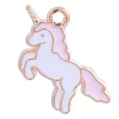 ❤ 10x GOLD Plated PINK Enamel UNICORN 22mm Charm Pendant Make Earrings/Necklace❤ • £2.20