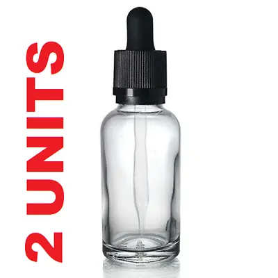 £5.75 • Buy 2 X 30ml Clear Glass Bottle With Pipette Bottles Round Empty Boston Eye Dropper