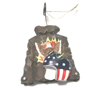 Motorcycle Jacket With Attached Helmet Christmas Ornament Eagle Flag Patriotic • $7.89