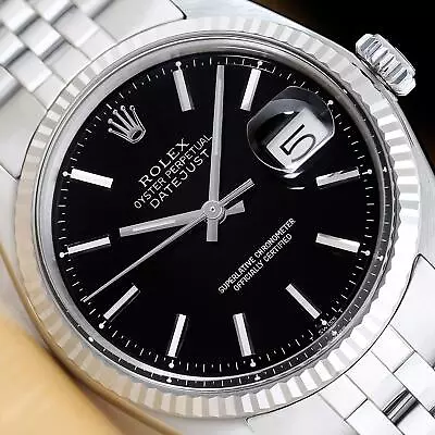 ROLEX MENS DATEJUST BLACK 18K WHITE GOLD STEEL WATCH W/ FOLDED JUBILEE BAND • $4399.95