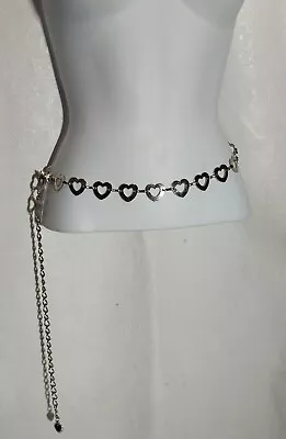 Womens Belt Silver Tone Metal Chain Adjustable  With Hearts Size M/L # 1803 • $12.88