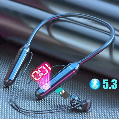 Wireless Bluetooth 5.3 Neckband Headphones Mic Headset Stereo Earbuds Earphone • £7.99