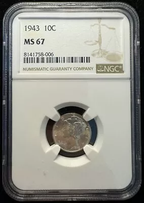 1943 10C Mercury Dime NGC MS 67 • $69.99