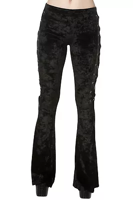 Lost Queen Gothic Black Crushed Velvet Side Corset Bell Bottoms Flared Pants • $35.95