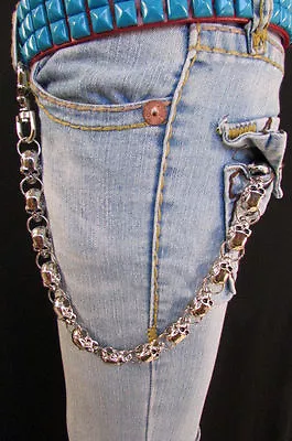 New Silver Chunky Metal Long Wallet Chains Key Chain Large Skulls Skeleton Biker • $24.99