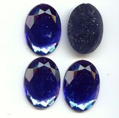 $0.99 • Buy 6 VINTAGE SAPPHIRE ACRYLIC 25x18mm. OVAL FACETED CABOCHONS 6863