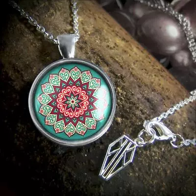 Flower Mandala Pendant New Age Handmade Silver Necklace • $19.99