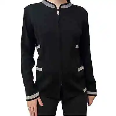 Misook Jacket Knit Designer Minimalist Black White Zip Up Size Extra Small • $58