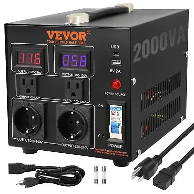 VEVOR 2000W Voltage Converter Transformer Step Up/Down 220V-110V /110V-220V CE • $50.99