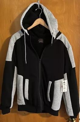 Sherpa Hoodie Mens Medium Full Zip Black Gray • $29