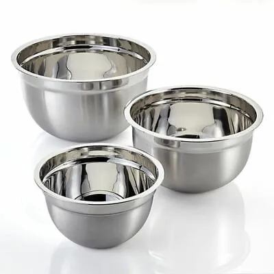 Stainless Steel MIXING BOWL Small Medium Large Deep Dish Metal Salad Serving • £14.99