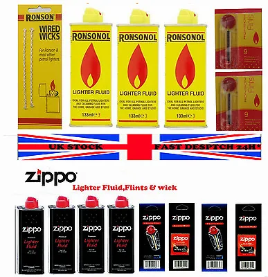  Genuine ZippoRonsonol Premium  Lighter Fuel Fluid Refill Ronson Wick & Flints  • £1.99