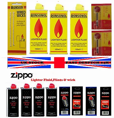 View Details  Genuine Zippo,Ronsonol Premium  Lighter Fuel Fluid Refill Ronson Wick & Flints  • 28.99£