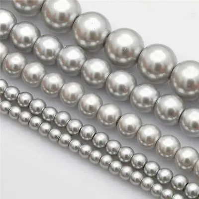 £3.19 • Buy 200 TOP QUALITY SILVER MIXED SIZE ROUND GLASS PEARL BEADS  4mm 6mm 8mm 10mm 12mm