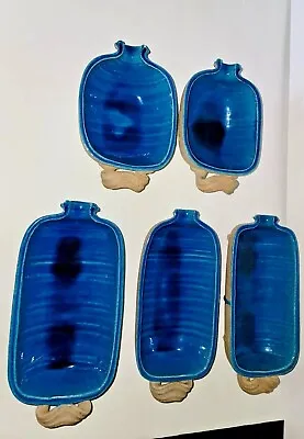 NILS KAHLER-Five Stoneware Bowls-Turquoise Glaze-Denmark Ceramics 1960s • $195
