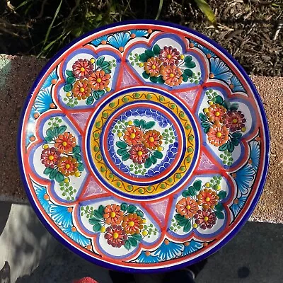 ARTE CRUZ TALAVERA Pueblo Mexico Plate 12 Floral Pattern Authentic Mexican Clay • $12.99