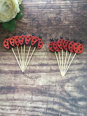 12 Cute Red Glitter Ladybird Ladybug Cupcake Toppers Birthday Party • £3.99