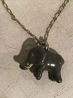 Lucky Elephant Gray Enamel Gold Tone Necklace Signed J. Crew 24” • $13