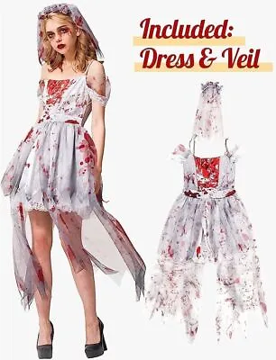 £16.50 • Buy Zombie Bride Costume Adult Fancy Dress Halloween Size UK 10 - 12 BNWT Stretch