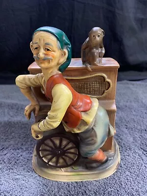 JAPANESE SANKYO 1960 Ceramic Painted Organ Grinder Statue Monkey Music Box Works • $14.99