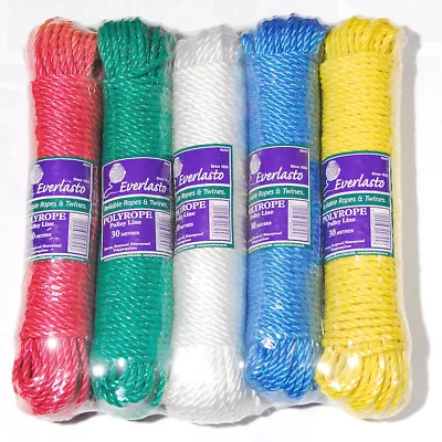 5 Pack - 20m Everlasto Polyrope Pulley Lines Yellow Blue White Green Red 4mm • $69.16