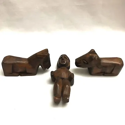 $18 • Buy Vintage Wood Nativity Figurines Replacement Baby - Horse - Cow Handmade