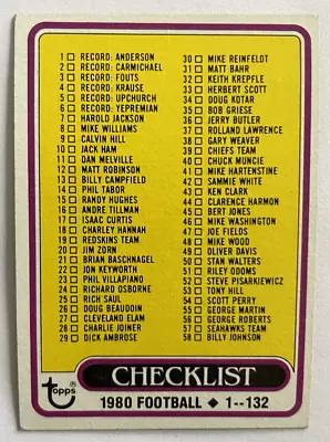 1980 Topps Football #102 Checklist 1-132 • $0.99