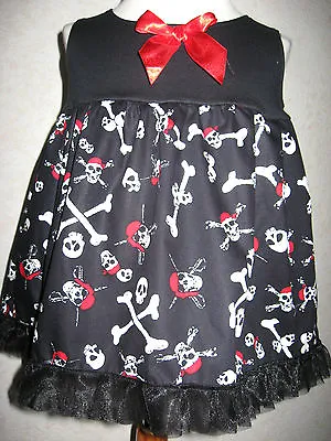 £15.50 • Buy  Pirates Dress Skulls Baby Girls Black Red Top Party Gothic Christmas Gift